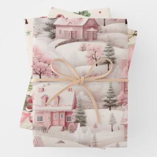 Vintage Pink Christmas Wrapping Paper Sheet