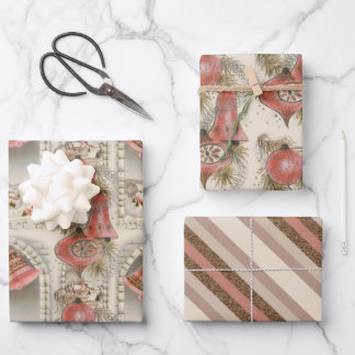 Vintage Pink Christmas Wrapping Paper Sheet