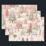 Vintage Pink Christmas  Wrapping Paper Sheet<br><div class="desc">Beautiful watercolour vintage Christmas pattern is shades of pink and green mix . Trendy pink Christmas gift wrapping paper.</div>