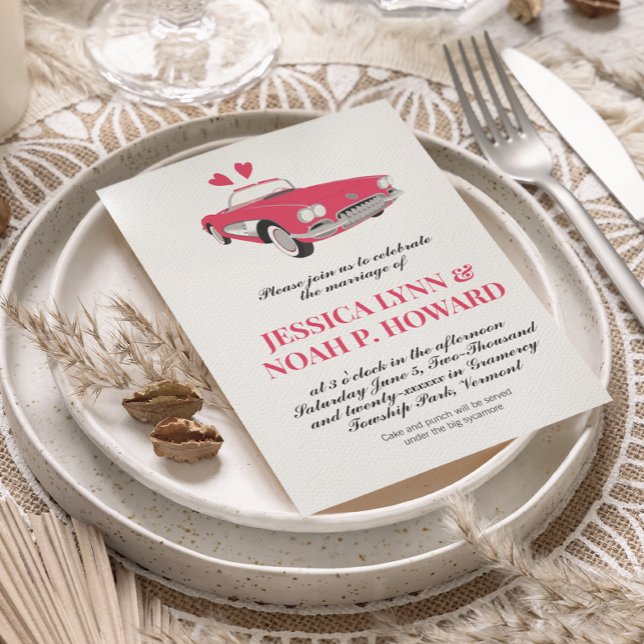 Vintage Pink Classic 50s Convertible Retro Car  Invitation (Creator Uploaded)