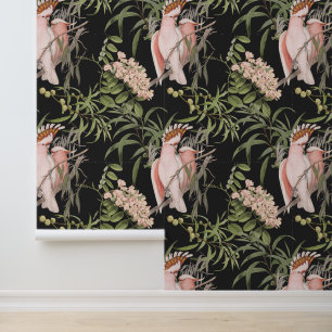 Vintage Pink Cockatoo Pattern Wallpaper