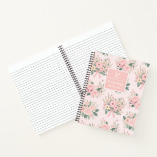Vintage Pink Coquette Floral Bows Aesthetic Flower Notebook