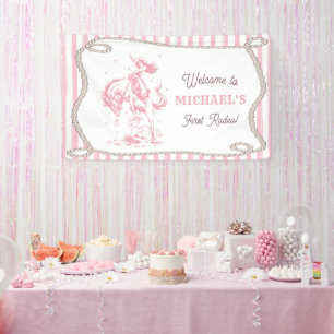 Vintage Pink Cowgirl 1st Birthday Party Banner