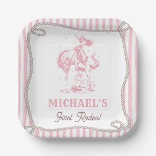 Vintage Pink Cowgirl 1st Birthday Party Paper Plate