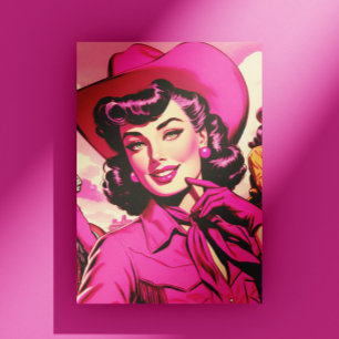 Vintage Pink Cowgirl Pin-up Postcard