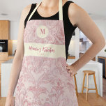 Vintage Pink Damask Elegant Custom Monogram Gift Apron<br><div class="desc">A personalised apron that would make a perfect Christmas gift for a hostess, but also birthday, Christmas or Mother's Day gift, featuring a damask pattern in vintage pink, with cornsilk yellow accents and for the straps. Personalise it with a name - with your mum's name (or Nana etc.) and the...</div>