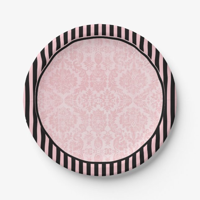 Vintage Pink Damask | Halloween Paper Plate (Front)