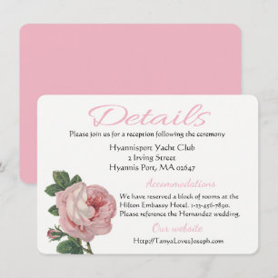 Vintage Pink Details Direction Rose Flower Wedding Invitation
