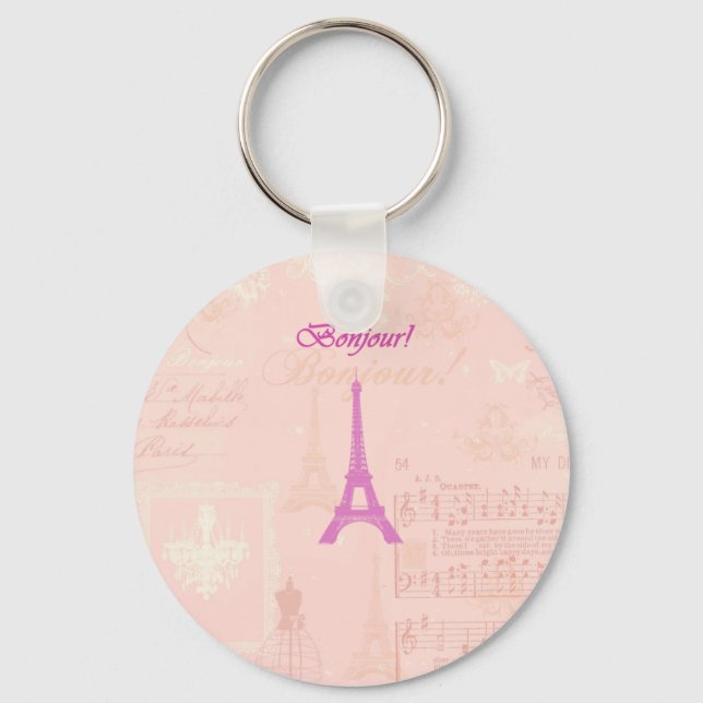 Vintage Pink Eiffel Tower Key Ring (Front)