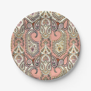 Vintage Pink Exotic Motif Pattern Design Elegant Paper Plate