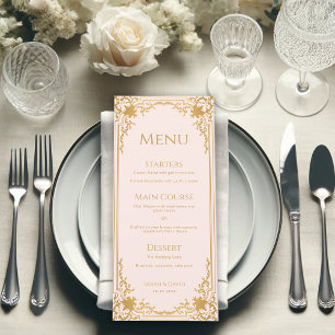 Vintage Pink Faux Gold Antique Elegant Wedding Menu