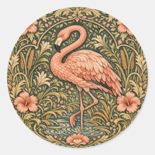 Vintage Pink Flamingo art nouveau design Classic Round Sticker