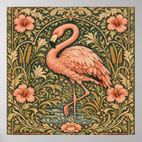 Vintage Pink Flamingo art nouveau design