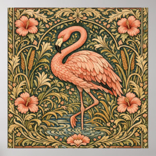 Vintage Pink Flamingo art nouveau design Poster