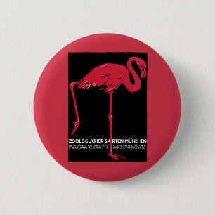 Vintage Pink Flamingo Bird at Germany Munich Zoo 6 Cm Round Badge