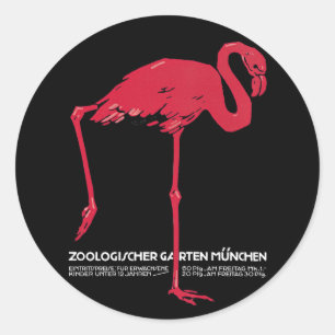 Vintage Pink Flamingo Bird at Germany Munich Zoo Classic Round Sticker