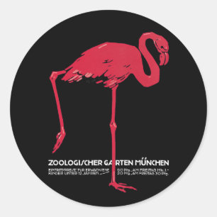 Vintage Pink Flamingo Bird at Germany Munich Zoo Classic Round Sticker