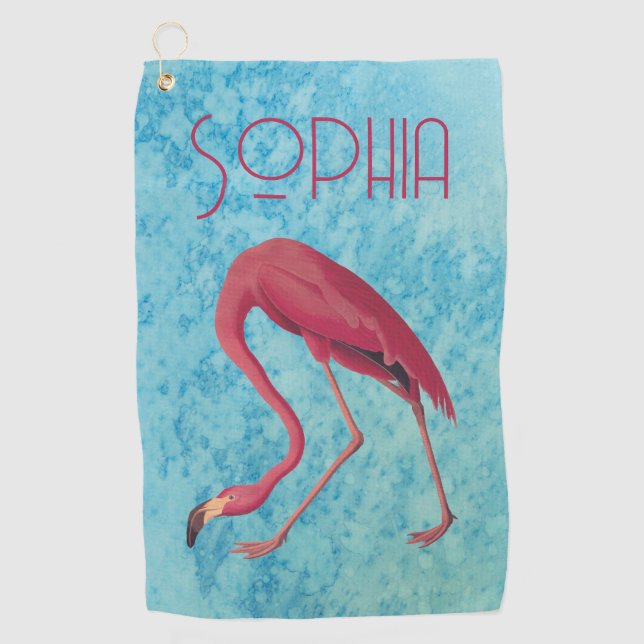 Vintage Pink Flamingo Golf Towel (Front)