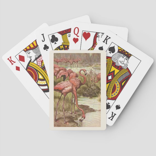 Vintage Pink Flamingo Illustration Playing Cards (Back)