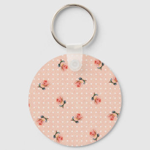 Vintage pink floral and dots key ring