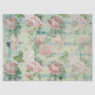 Vintage Pink Floral and Teal Ink Decoupage Tissue Paper