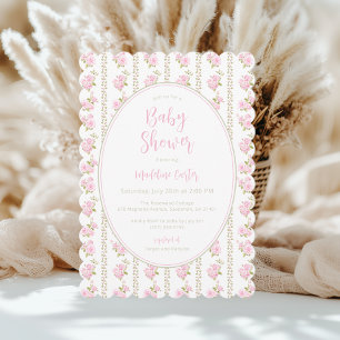 Vintage Pink Floral Baby Shower  Invitation