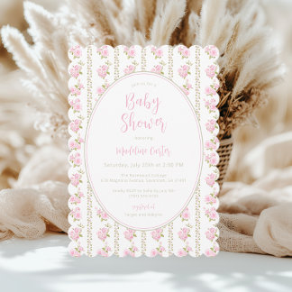 Vintage Pink Floral Baby Shower Invitation
