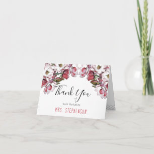Vintage Pink Floral Botanical Bridal Thank You Card