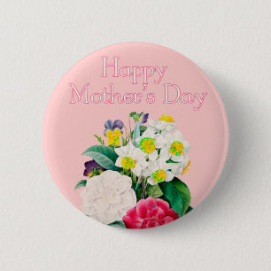 Vintage Pink Floral Bouquest Happy Mother's Day 6 Cm Round Badge