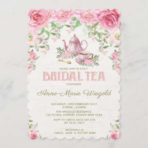 Vintage Pink Floral Bridal Shower Tea Party Invite