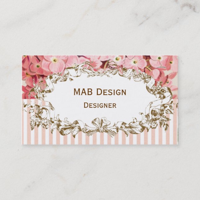 Vintage pink floral business card (Front)