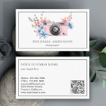 Vintage Pink Floral Camera QR Code Photographer Business Card<br><div class="desc">Professional photographer business card featuring a beautiful vintage camera.  Add your name and contact details to make a lasting first impression.</div>