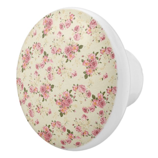 Vintage Pink Floral Ceramic Knob (Right)