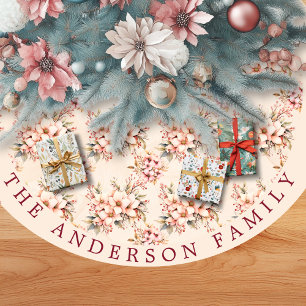 Vintage Pink Floral Christmas Tree Skirt