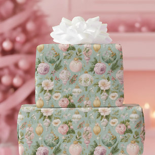 Vintage Pink Floral Christmas Wrapping Paper