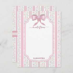 Vintage Pink Floral Coquette Bow Custom Name Card