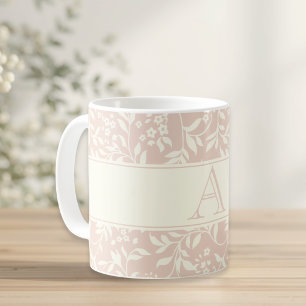 Vintage Pink Floral Custom Initial Gift Coffee Mug