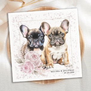 Vintage Pink Floral French Bulldog Pet Dog Wedding Napkin