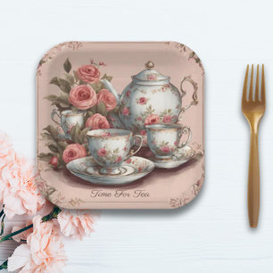 Vintage Pink Floral Garden Birthday Tea Party  Paper Plate