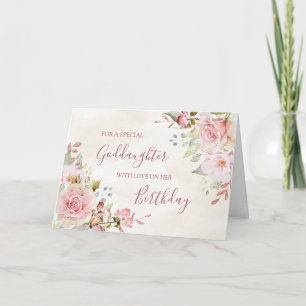 Vintage Pink Floral Goddaughter Birthday Card