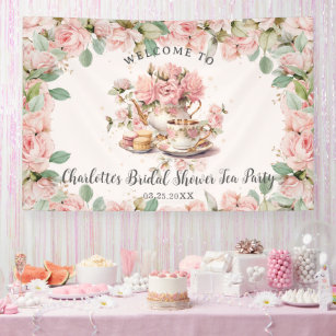 Vintage Pink Floral High Tea Bridal Baby Shower Banner