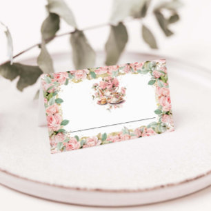 Vintage Pink Floral High Tea Party Baby Bridal Place Card