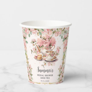 Vintage Pink Floral High Tea Party Bridal Shower  Paper Cups