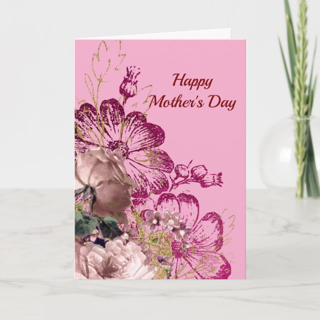 Vintage Pink Floral Mother's Day Holiday Card (Front)