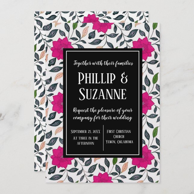 Vintage Pink Floral Pattern Wedding Invitation (Front/Back)