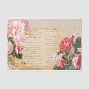 Vintage Pink Floral Pearls Butterfly Tissue Paper