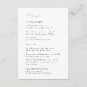 Vintage Pink Floral Rose Lace Wedding Details Enclosure Card