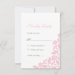 Vintage Pink Floral Rose Lace Wedding RSVP Card