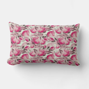 Vintage Pink Floral Roses Pattern Lumbar Cushion