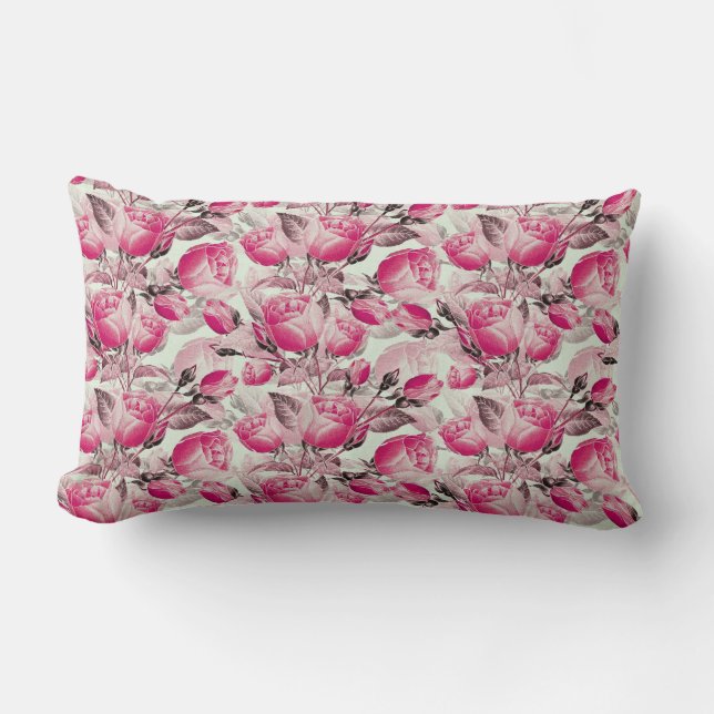 Vintage Pink Floral Roses Pattern Lumbar Cushion (Front)